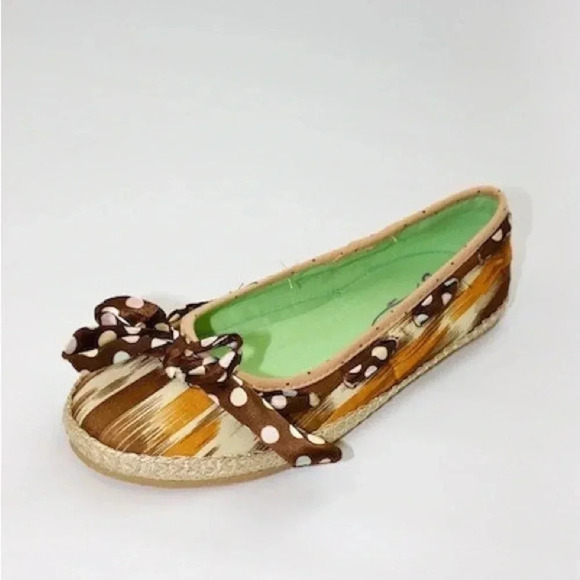 Poetic licence espadrilles flats 6.5, 36.5 polka dots bow shoes brown tones - Picture 1 of 7